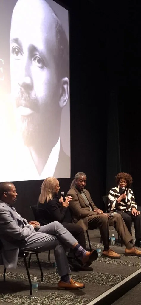 Regina Taylor, actor, playwright, and Black Perspectives co-chair, moderates the panel discussion: engaging Rita Coburn, W.E.B. DuBois REBEL WITH A CAUSE