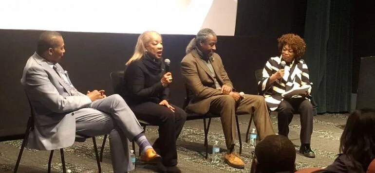 Rita Coburn, Peabody Award–winning Director, addresses the audience during the panel discussion following the screening of W.E.B. Du Bois: REBEL WITH A CAUSE