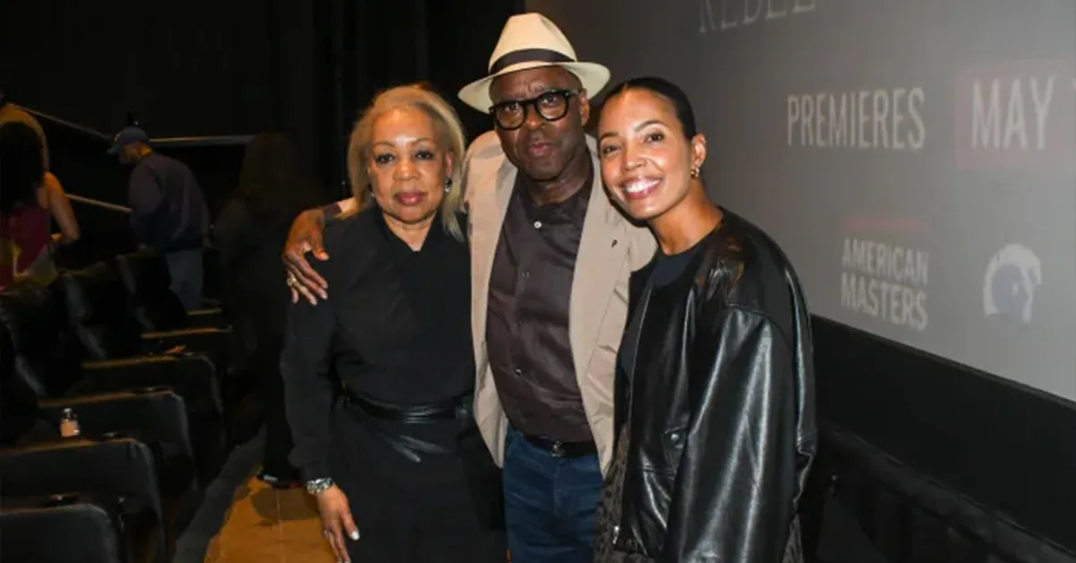 Rita Coburn, Director of W.E.B. DuBois: Rebel With a Cause appears with actor, Courtney B. Vance, W.E.B. DuBois: Rebel With a Cause and Jasmine Simpkins, Panel Moderator and reporter, Los Angeles‑based KTLA News. Photo Credit: Amri Pinks